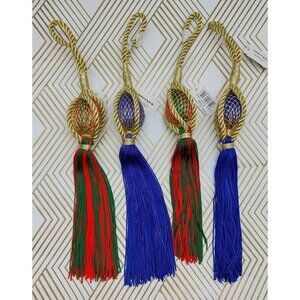 NWT Lot of 4 Retro Vintage Unique Cord Long Tassel Ornaments 12 Inches Long